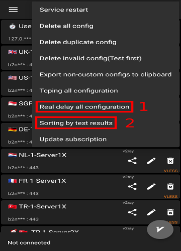 پینگ گرفتن از کانفیگها